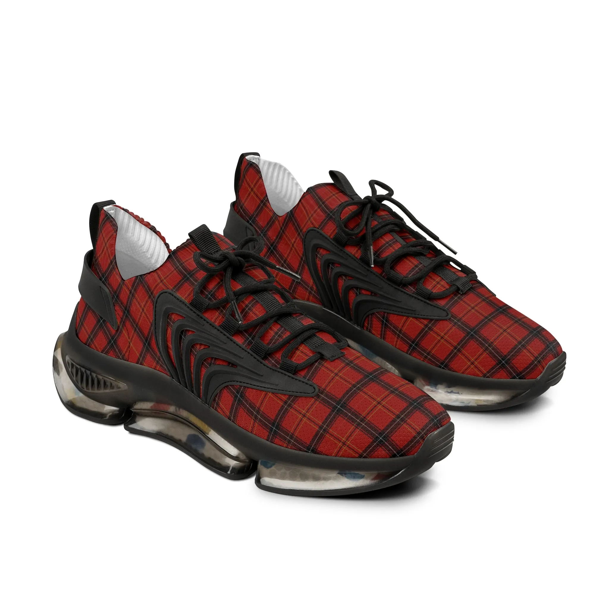Red Plaid Men's Mesh Sneakers, Red Plaid Print Men's Sneakers Best Comfy Men's Mesh Sports Sneakers Shoes (US Size: 5-12)