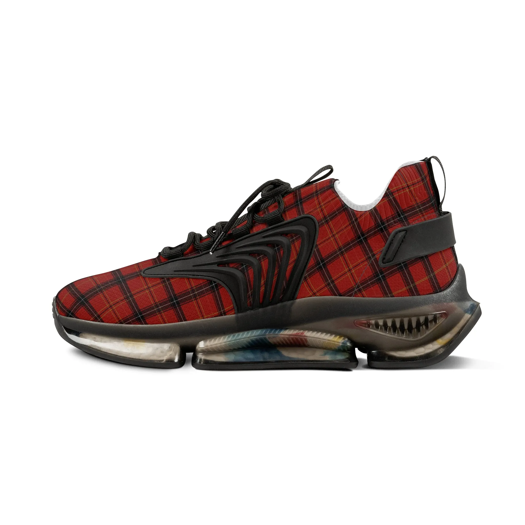 Red Plaid Men's Mesh Sneakers, Red Plaid Print Men's Sneakers Best Comfy Men's Mesh Sports Sneakers Shoes (US Size: 5-12)