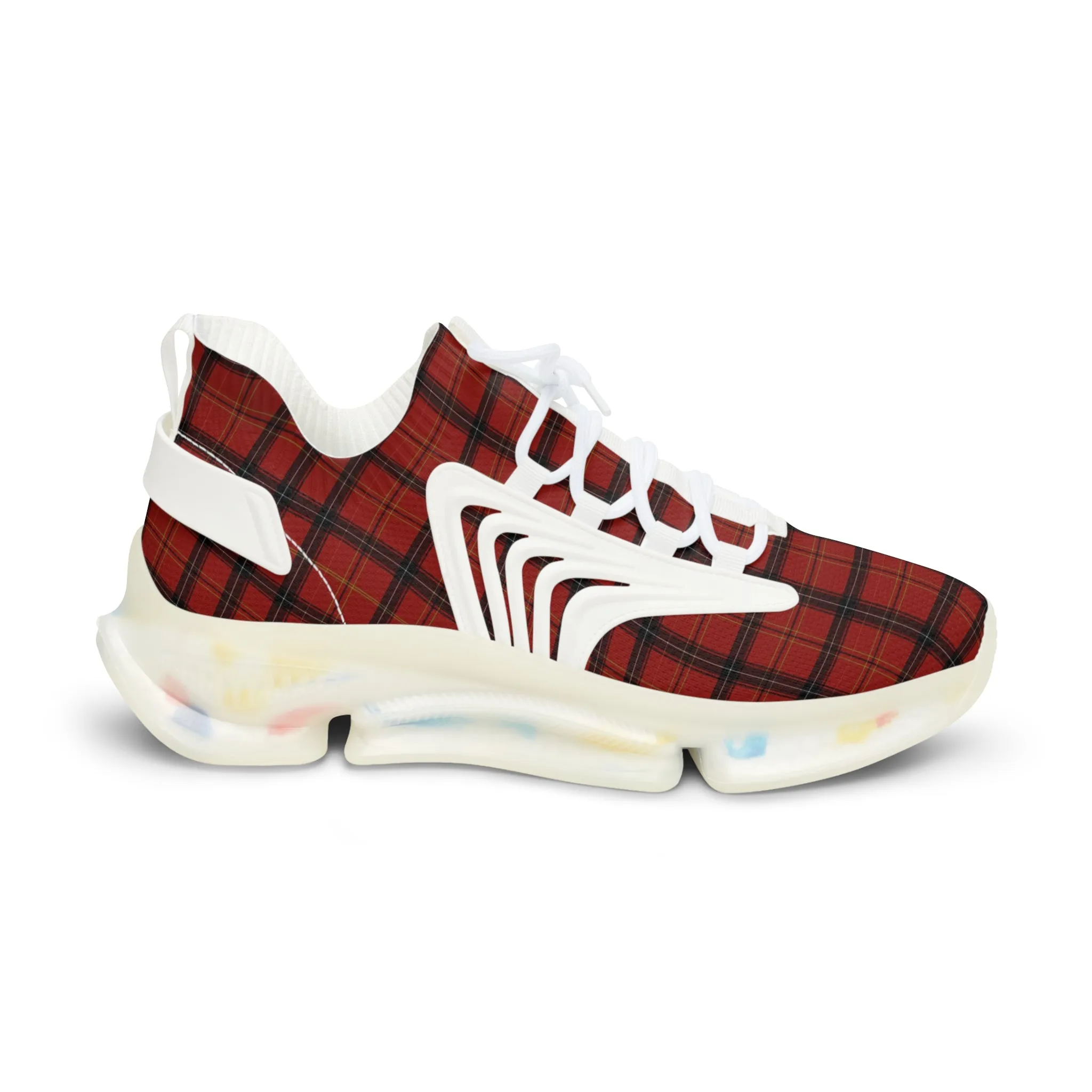 Red Plaid Men's Mesh Sneakers, Red Plaid Print Men's Sneakers Best Comfy Men's Mesh Sports Sneakers Shoes (US Size: 5-12)