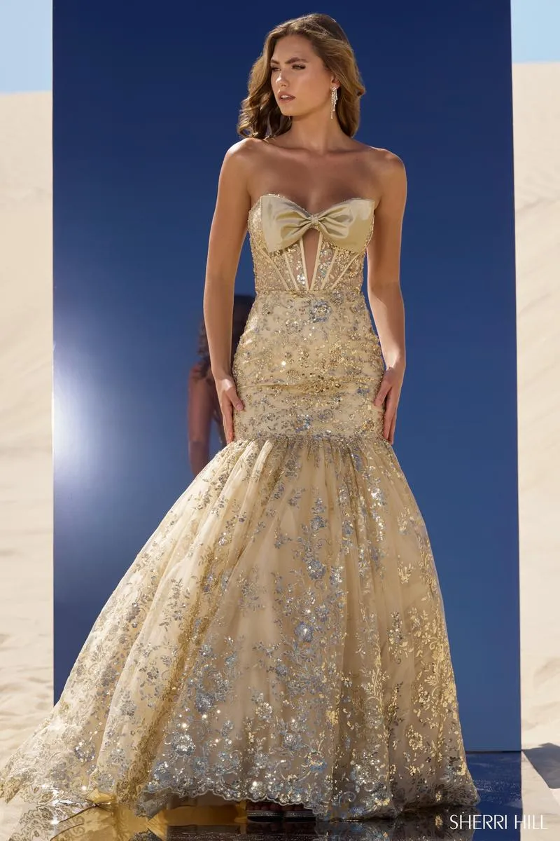 Sherri Hill Strapless Mermaid Dress with Bow 56775