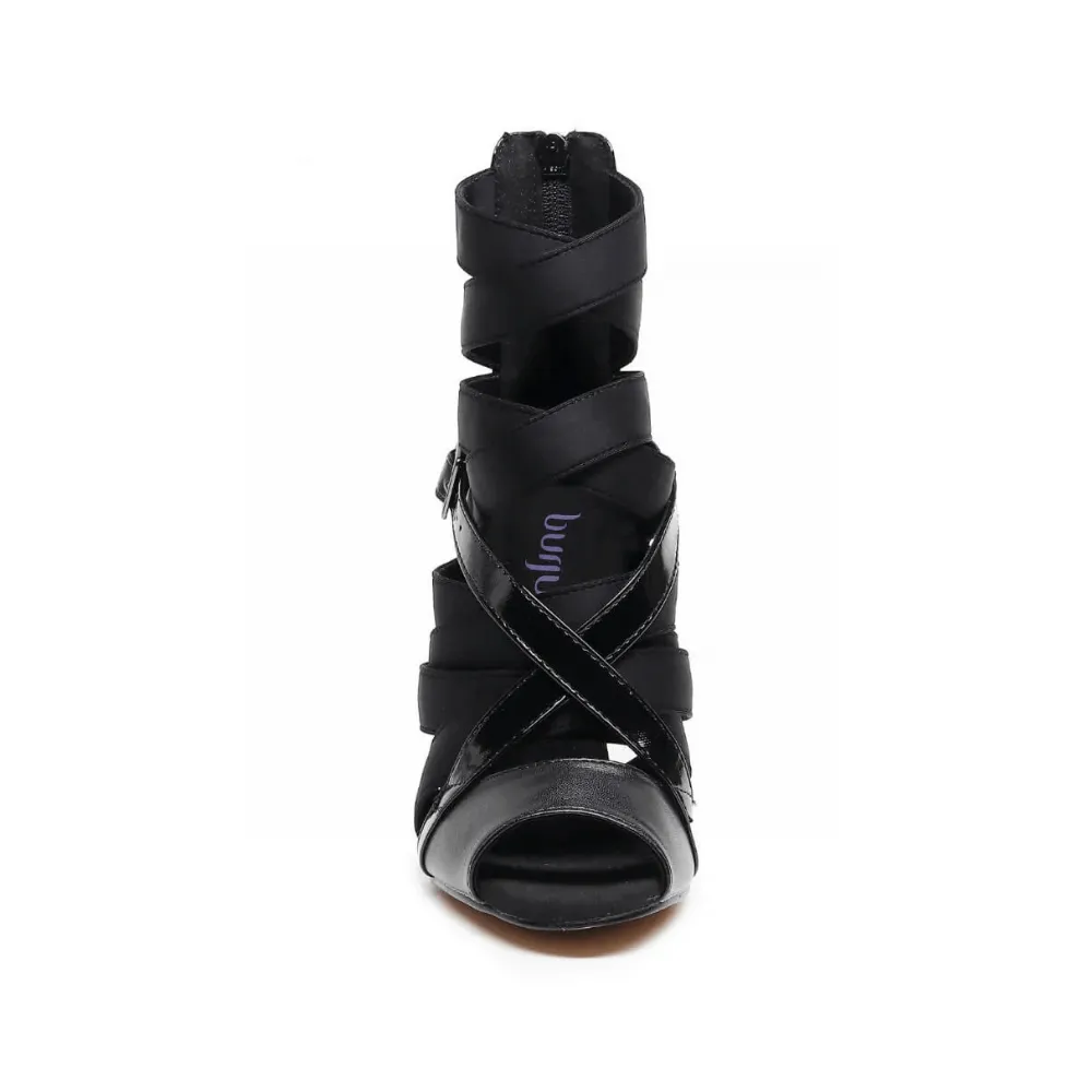 Stay Strapped - By Nicole Kirkland - Patent and Lycra Strappy Latin Dance Shoes (Street Sole)