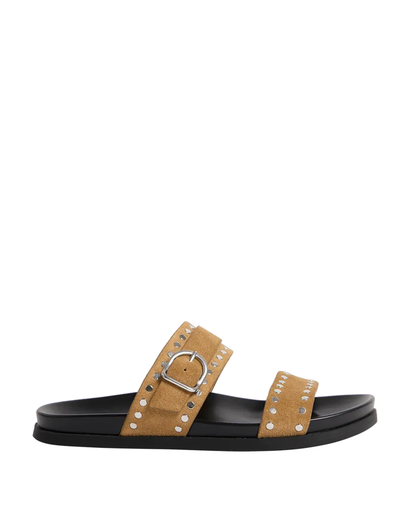 Suede Studded Strappy Footbed Sandals