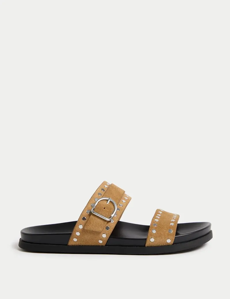 Suede Studded Strappy Footbed Sandals