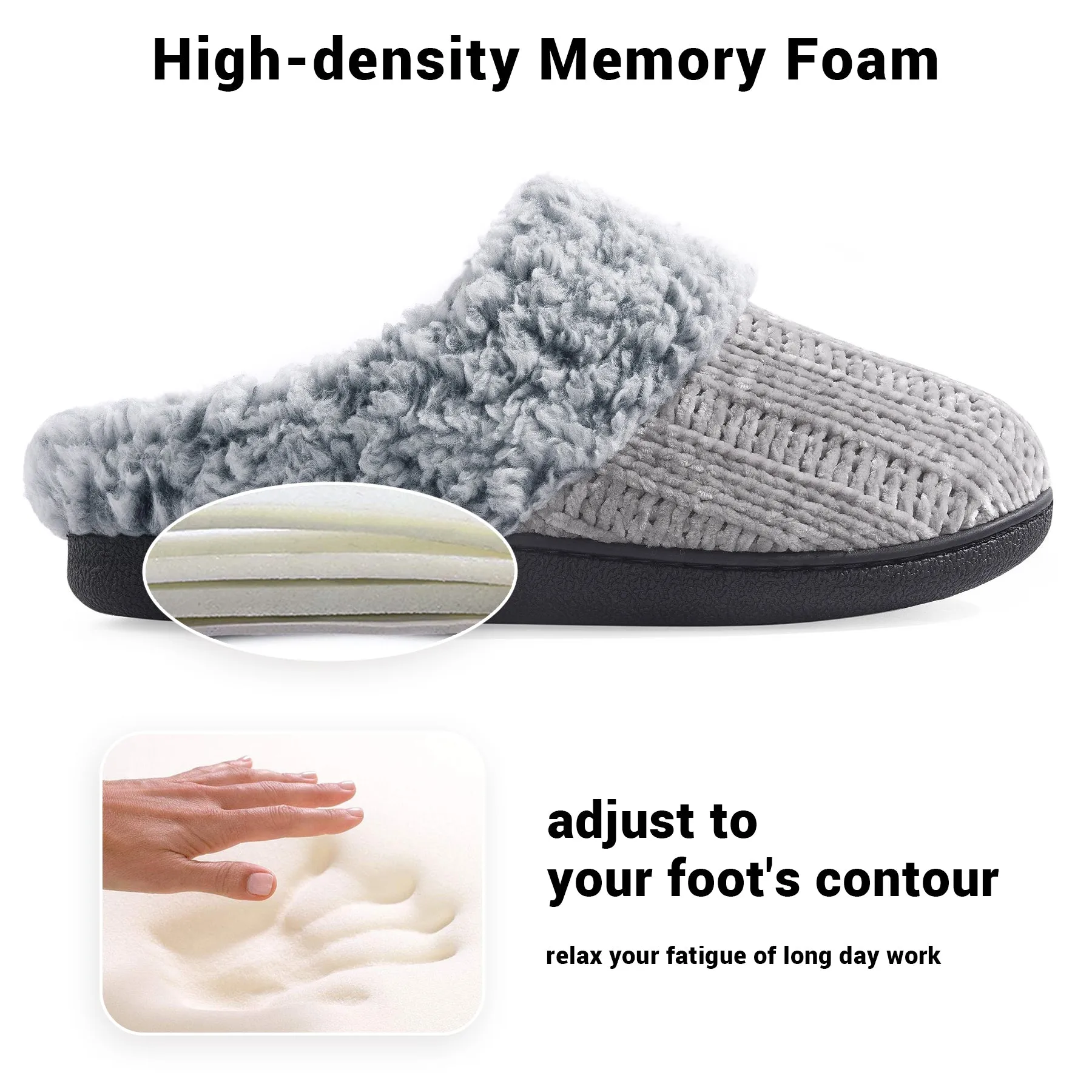 VONMAY Women's Slippers Chenille Knit Slip-on Soft House Shoes Memory Foam Indoor Outdoor