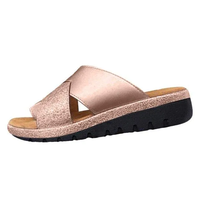 Women Outdoor Clip Toe Sandals Mid-heel Wedge Sandals